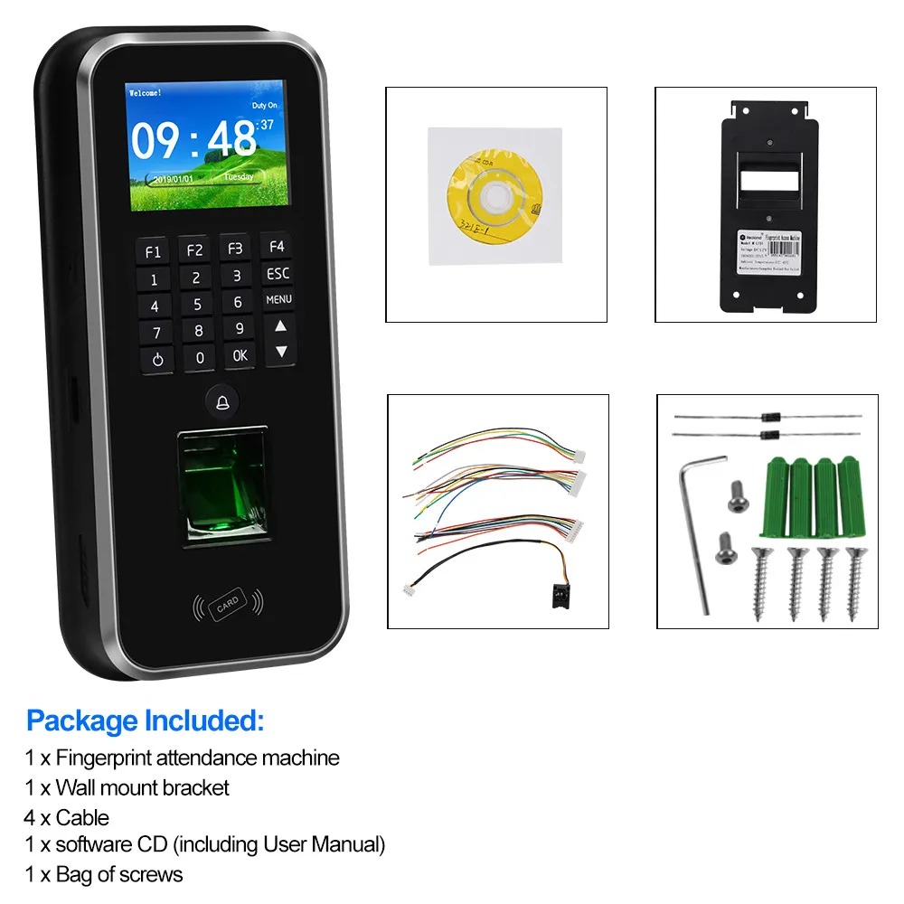 

2.4inch USB/TCP/IP Biometric RFID Fingerprint Attendance Time Clock Recorder Employee Electronic Card Reader Machine M-L431