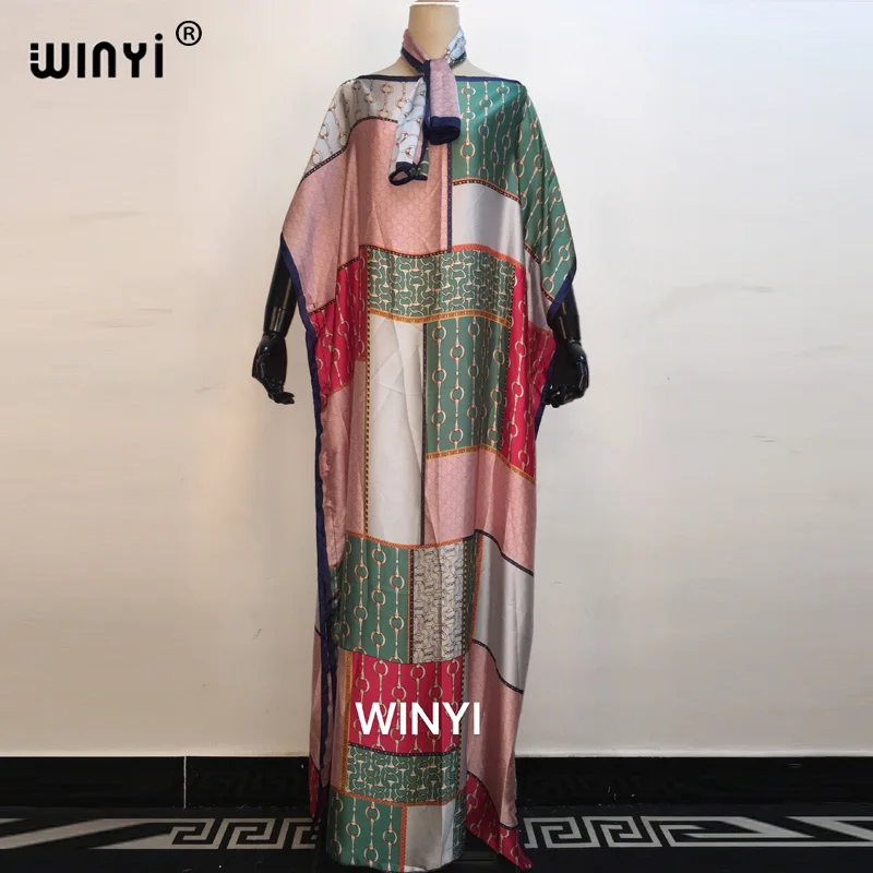 

Кувейт модный блоггер рекомендуется популярный Шелковый кафтан с принтом Макси платья свободные летние пляжные богемные длинные платья для женщин