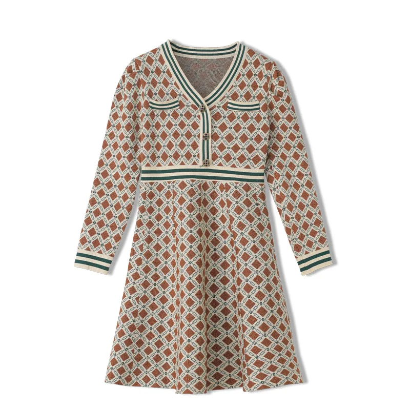 Autumn Winter Sweater Dress Women Luxury Female Vintage Plaid Elegant Office Lady Dress Elegant Long Sleeve Warm Knitted Dresses 
Autumn Winter Sweater Dress Women Luxury Female Vintage Plaid Elegant Office Lady Dress Elegant Long Sleeve Warm Knitted Dresses