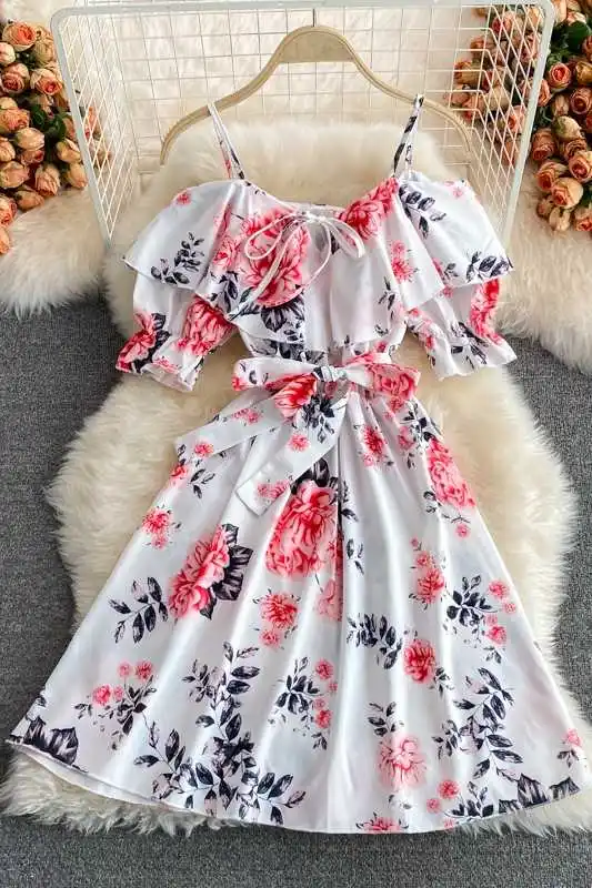 Girls Sexy Suspender Strap Dress Women's Summer 2021 New Off Shoulder Beach Seaside Chiffon Floral Dress
Girls Sexy Suspender Strap Dress Women's Summer 2021 New Off Shoulder Beach Seaside Chiffon Floral Dress