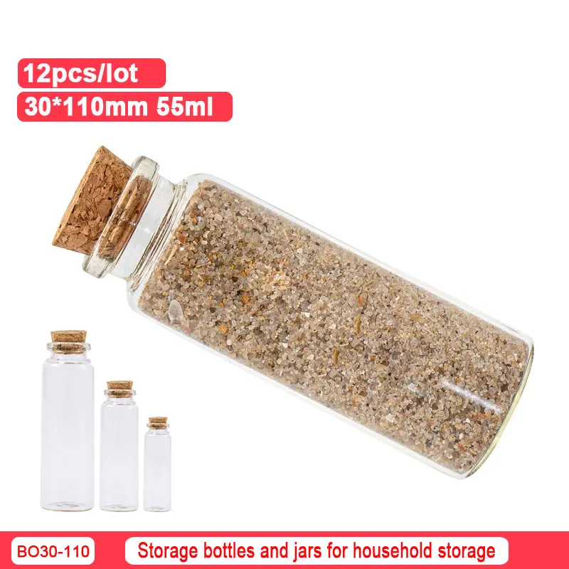 30x110mm 55ml 12pcs Mini Small Bottle Clear Glass Bottle Small Jar With Cork Stopper Small Glass Bottle Gift
30x110mm 55ml 12pcs Mini Small Bottle Clear Glass Bottle Small Jar With Cork Stopper Small Glass Bottle Gift