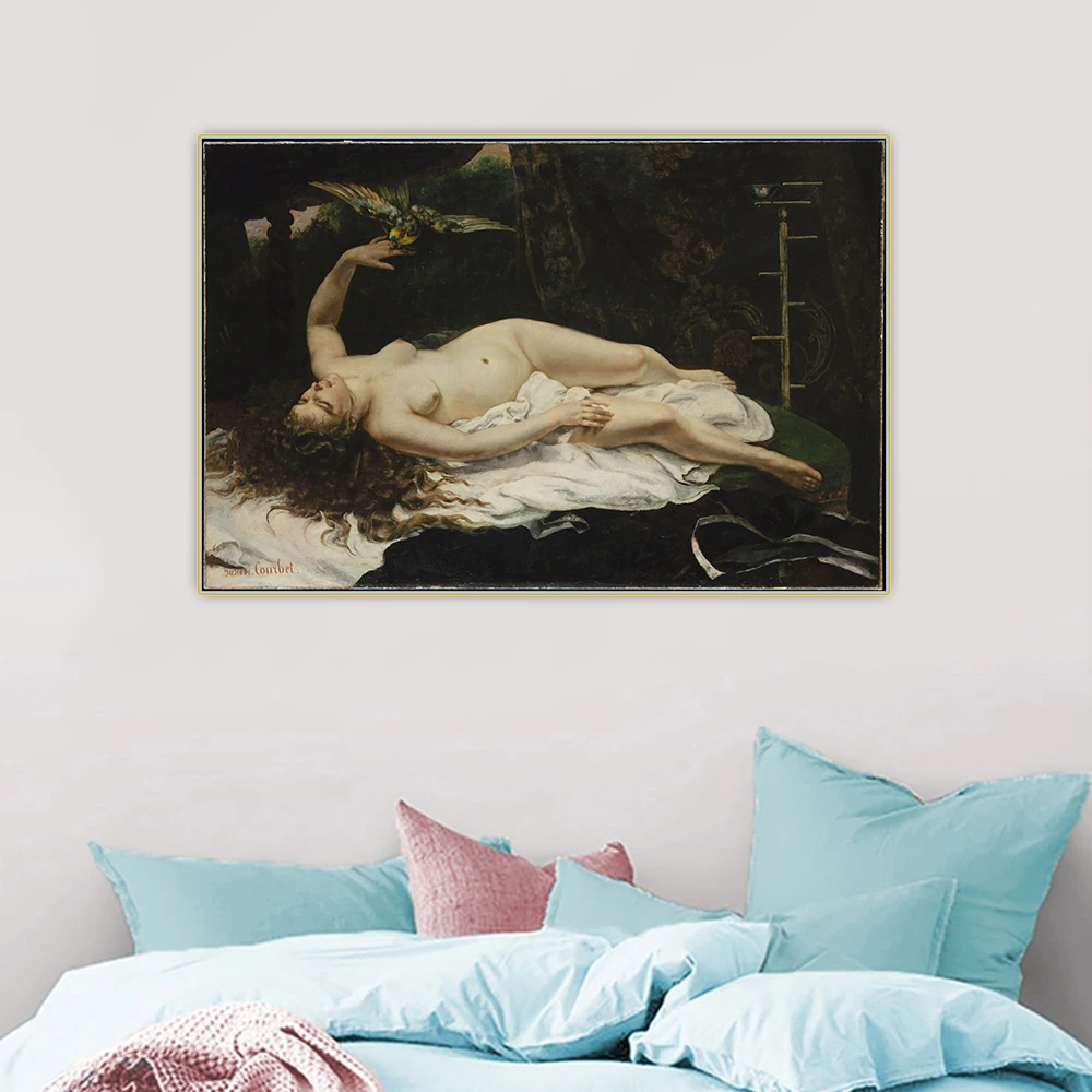 Citon Gustave Courbet 》 женщина с попугаем Картина на холсте масляная живопись