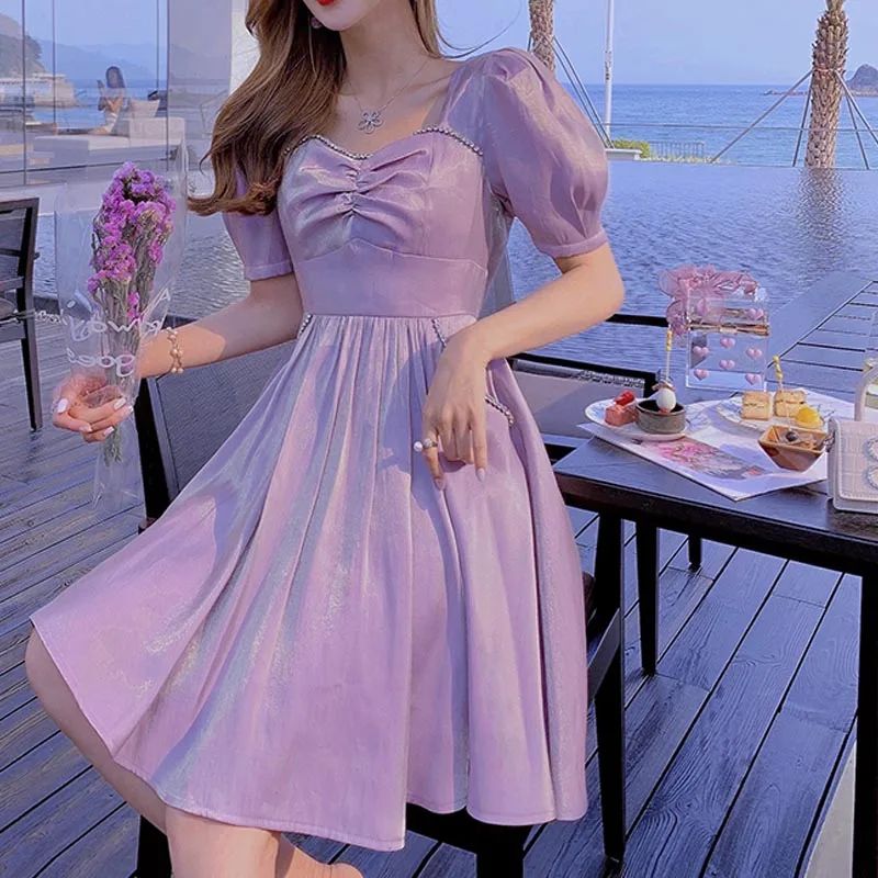 New 2021 Summer Sweet Fairy Dress Female Retro Purple Club Holiday Kawaii Dress Women One-Piece Puff Sleeve Pink Dress Vestdios
New 2021 Summer Sweet Fairy Dress Female Retro Purple Club Holiday Kawaii Dress Women One-Piece Puff Sleeve Pink Dress Vestdios