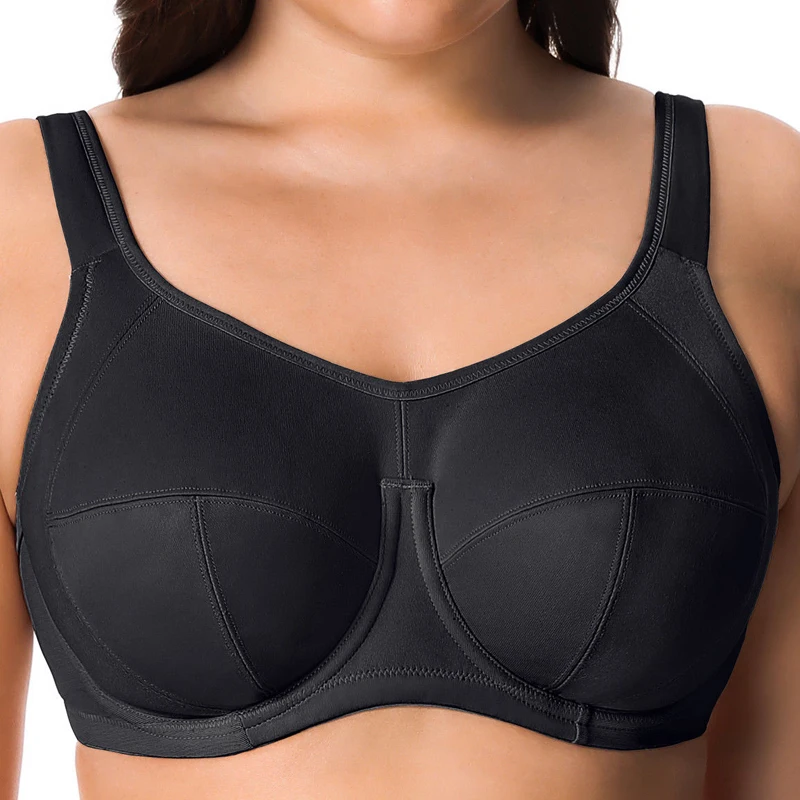 

Womens High Impact Sports Bra Full Coverage Non Padded Underwire Plus Size X-Back Support Bounce Control Active Bras 38 40 42 DD
