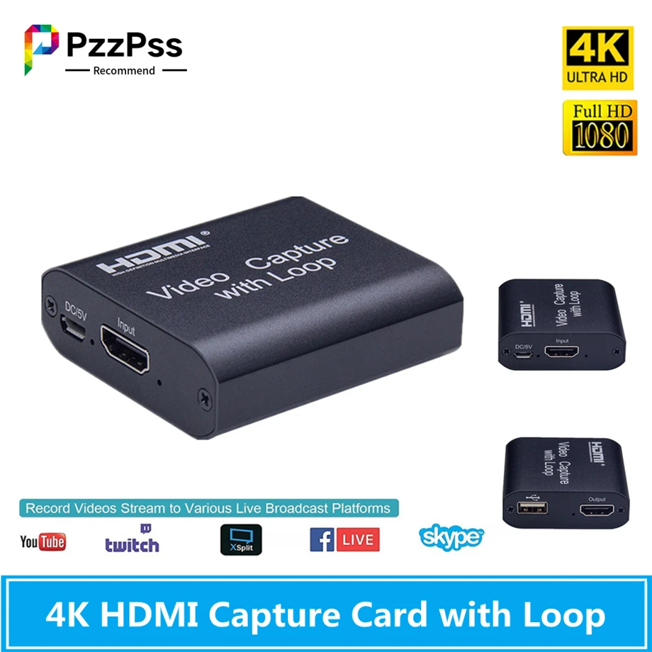 PzzPss HD 4K HDMI Video Capture Card HDMI To USB 2.0 Video Capture Board Game Record Live Streaming Broadcast TV Local Loop
PzzPss HD 4K HDMI Video Capture Card HDMI To USB 2.0 Video Capture Board Game Record Live Streaming Broadcast TV Local Loop