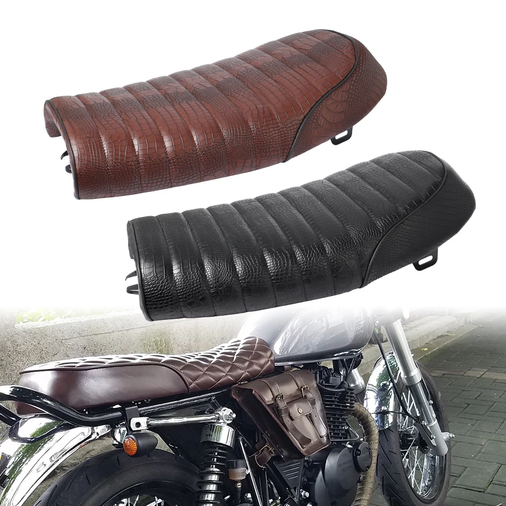 

Мотоциклетное седло для кафе, Гоночное седло в стиле ретро, плоское седло, двухместное винтажное сиденье, подушка для Harley, Honda, Yamaha, Kawasaki, Suzuki, ...