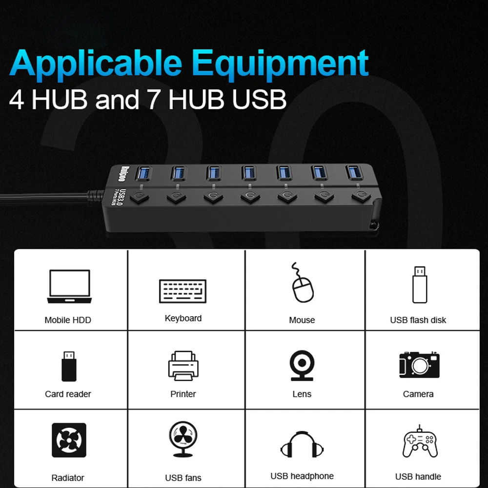 USB Hub 3.0 High Speed 4/7 Port USB 3.0 Hub Splitter On/Off Switch with EU/US Power Adapter for MacBook Laptop PC HUB USB 3.0
USB Hub 3.0 High Speed 4/7 Port USB 3.0 Hub Splitter On/Off Switch with EU/US Power Adapter for MacBook Laptop PC HUB USB 3.0