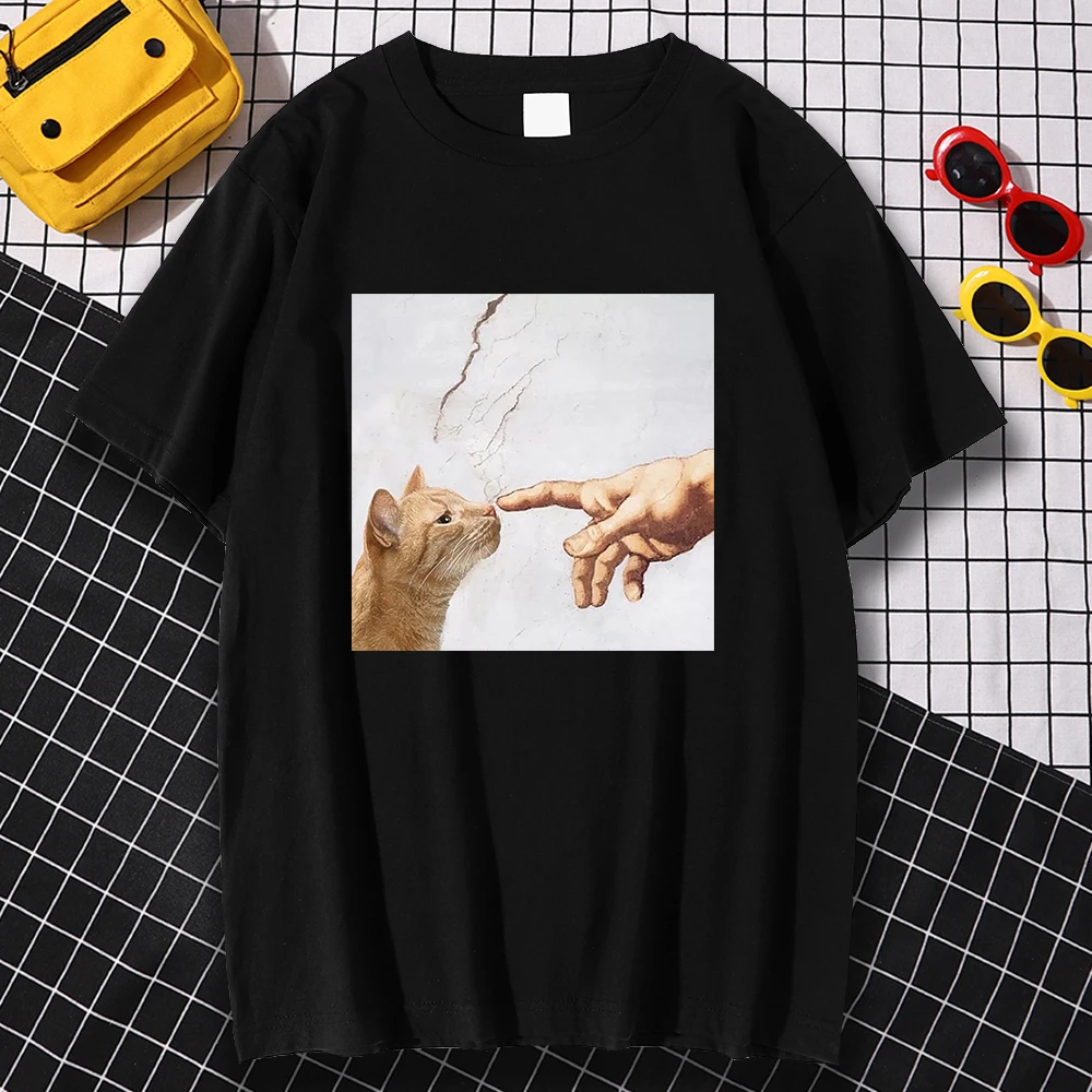 The Cat Is Sniffing The Owner's Hand Print Mens T-Shirt Crewneck Loose Tops Loose Breathable T Shirt Casual Summer Tshirt
The Cat Is Sniffing The Owner's Hand Print Mens T-Shirt Crewneck Loose Tops Loose Breathable T Shirt Casual Summer Tshirt