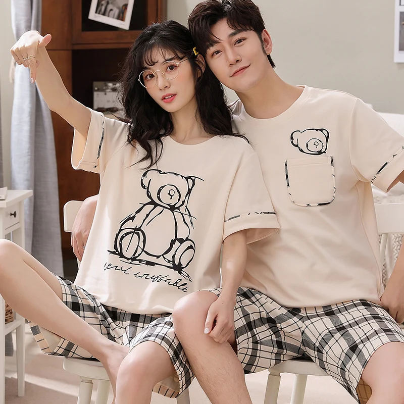Couple Sleepwear Summer Couple Pajamas Set Cotton Casual Short Sleeve Women Home Wear Cute Cartoon Little Bears Print Plus Size
Couple Sleepwear Summer Couple Pajamas Set Cotton Casual Short Sleeve Women Home Wear Cute Cartoon Little Bears Print Plus Size