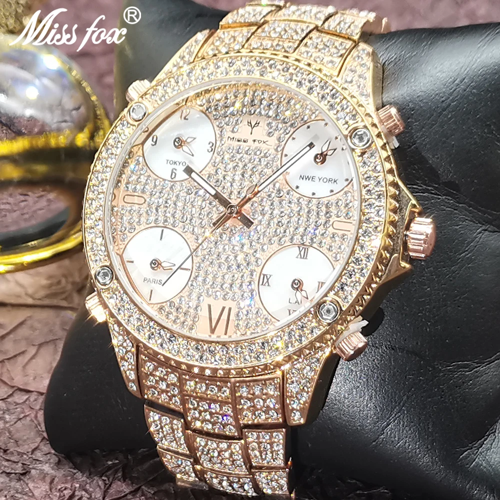Hip Hop MISSFOX Bling Rose Gold Full Diamond Mens Iced Top Brand Luxury Stainless Steel Quartz Clock Men's Watch Wristwatches
Hip Hop MISSFOX Bling Rose Gold Full Diamond Mens Iced Top Brand Luxury Stainless Steel Quartz Clock Men's Watch Wristwatches