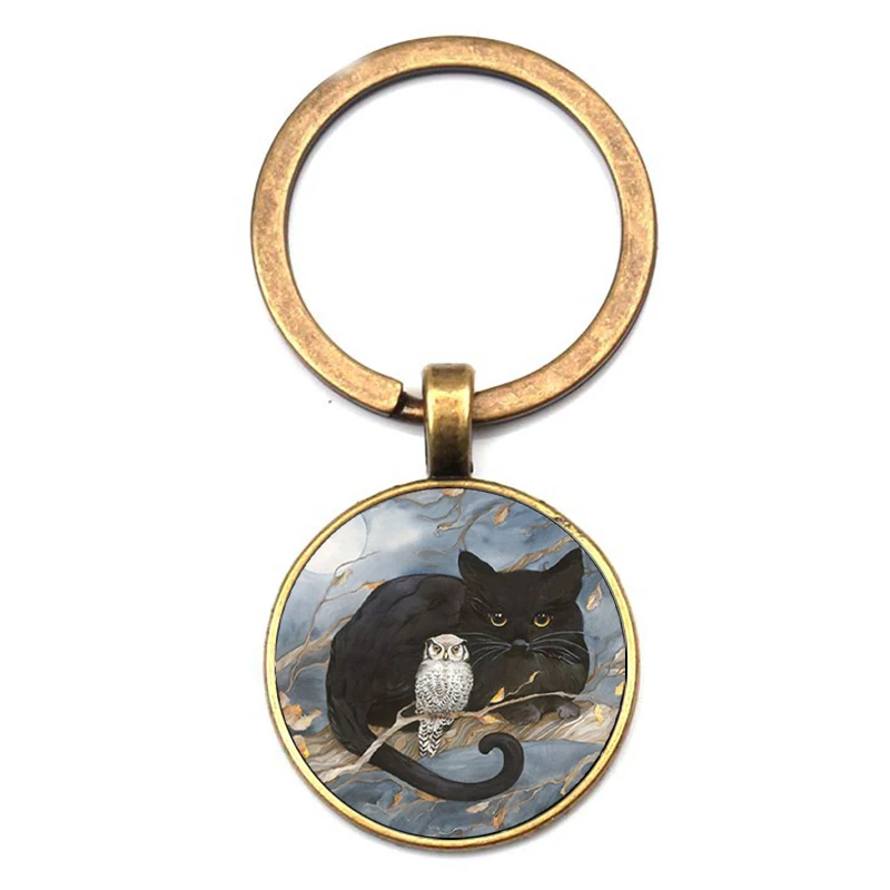 Fashion Black Cat Owl Pattern Keyring Retro Painting Cat Crystal Glass Key Chain Men Women Accessories Car Package Party Gifts
Fashion Black Cat Owl Pattern Keyring Retro Painting Cat Crystal Glass Key Chain Men Women Accessories Car Package Party Gifts