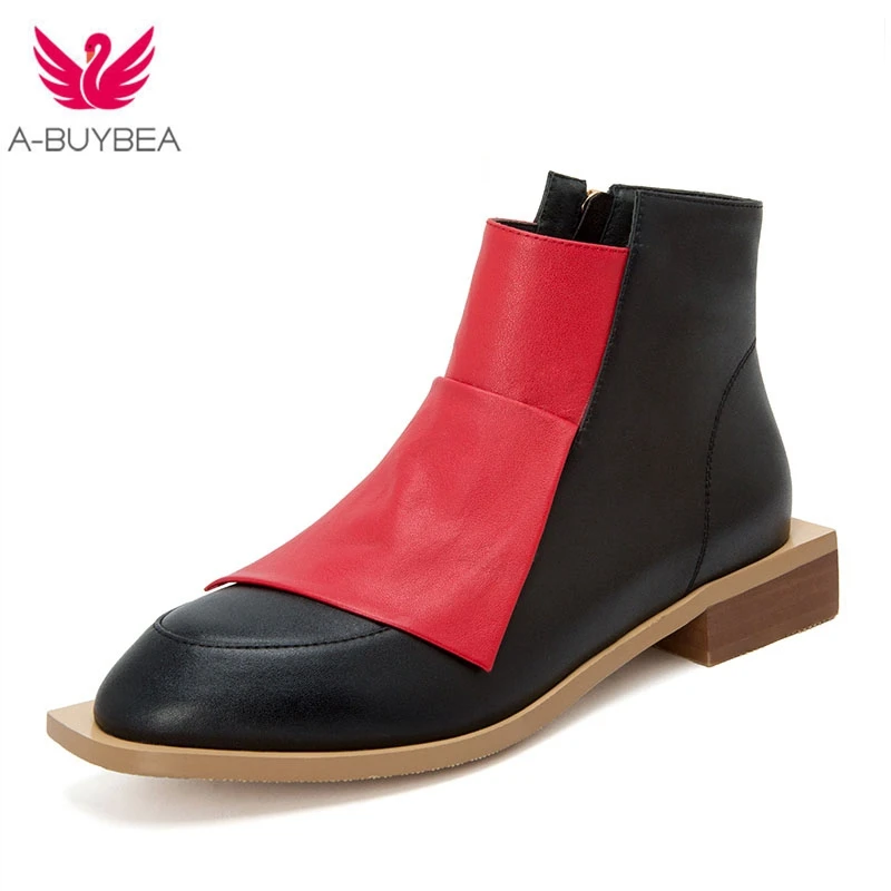 Модная обувь Женская из искусственной кожи на квадратном каблуке Ботильоны