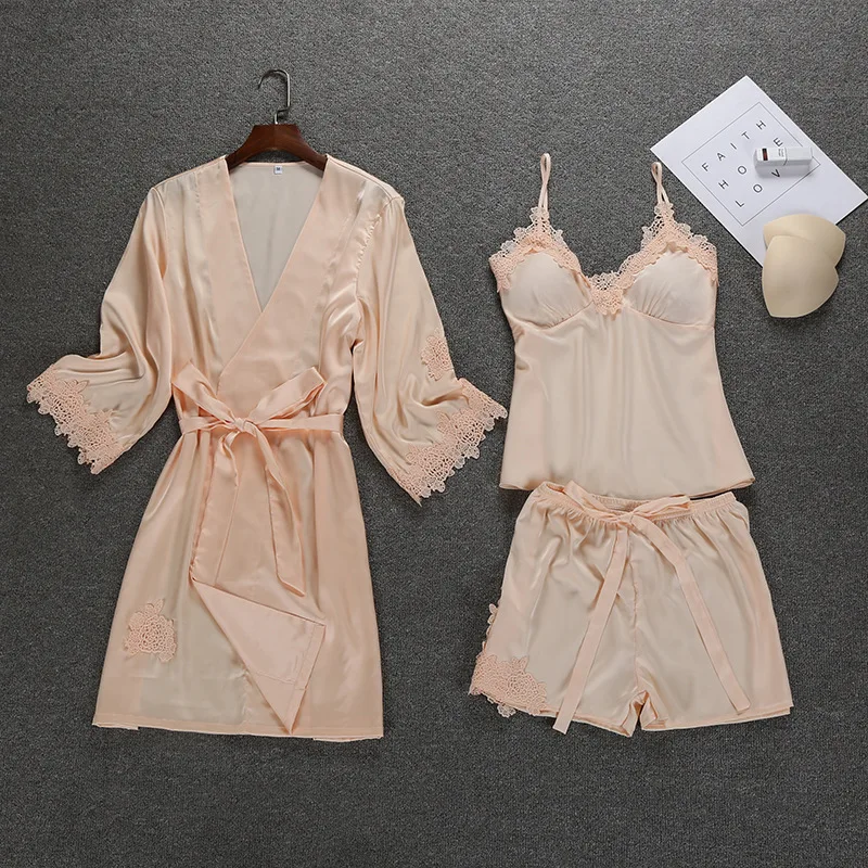 2020 Pajama Sets 3Pcs Sexy Lace Pyjamas with Chest Pads Women Summer Satin Nightdress Nightgown Suit
2020 Pajama Sets 3Pcs Sexy Lace Pyjamas with Chest Pads Women Summer Satin Nightdress Nightgown Suit