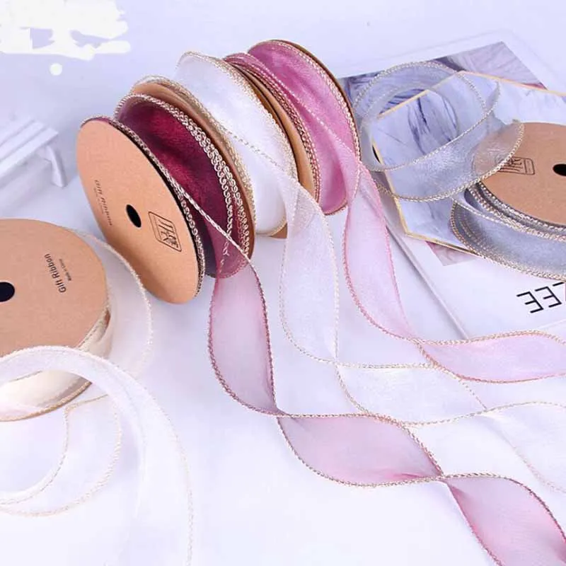 Flower Ribbon 10Yards Gold Edge Wave Silk Organza Ribbon for Bow Hair Ornament flower Gift Wrapping Decoration Lace Ribbons
Flower Ribbon 10Yards Gold Edge Wave Silk Organza Ribbon for Bow Hair Ornament flower Gift Wrapping Decoration Lace Ribbons