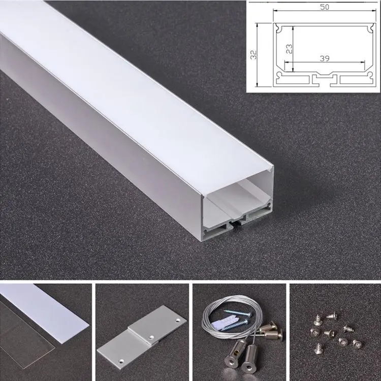 1M/2M long 50mm*32mm size aluminum alloy profile with milky PC cover;With steel rope;Aluminum led profile for led strips light 
1M/2M long 50mm*32mm size aluminum alloy profile with milky PC cover;With steel rope;Aluminum led profile for led strips light