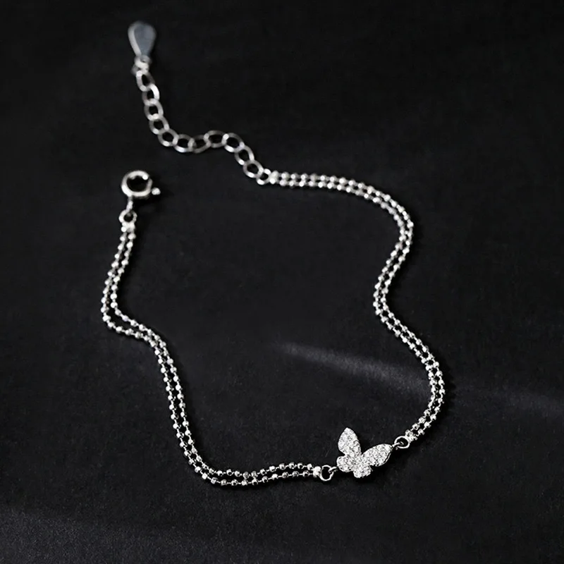 925 Sterling Silver Double Layers Butterfly Beads Bracelets For Women Elegant Box Chain Charm Bracelet Birthday Party Gift 
925 Sterling Silver Double Layers Butterfly Beads Bracelets For Women Elegant Box Chain Charm Bracelet Birthday Party Gift