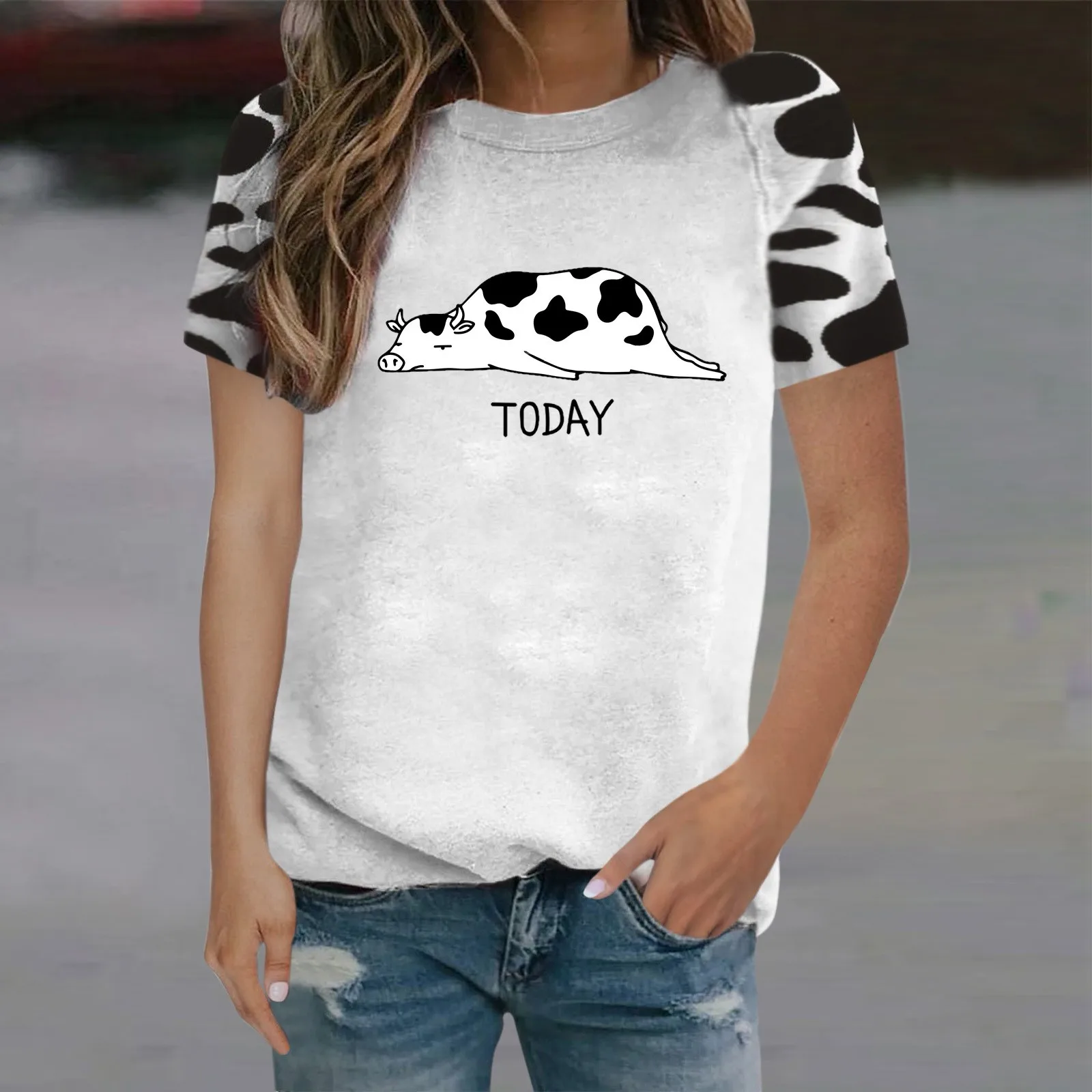 Women's White Top Summer Fashion Cute Cow Spots Print O-Neck Stitching Short-Sleeved White Top Ladeis Casual TShirt Top#35
Women's White Top Summer Fashion Cute Cow Spots Print O-Neck Stitching Short-Sleeved White Top Ladeis Casual TShirt Top#35