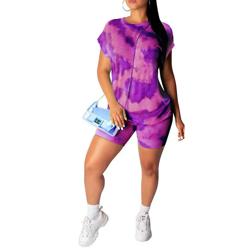 New 2020 Summer Women Tie-dye Print Suits Short Sleeve Pullover T-shirt Top Bandage Shorts New Gradient Printing Two Pieces Sets
New 2020 Summer Women Tie-dye Print Suits Short Sleeve Pullover T-shirt Top Bandage Shorts New Gradient Printing Two Pieces Sets