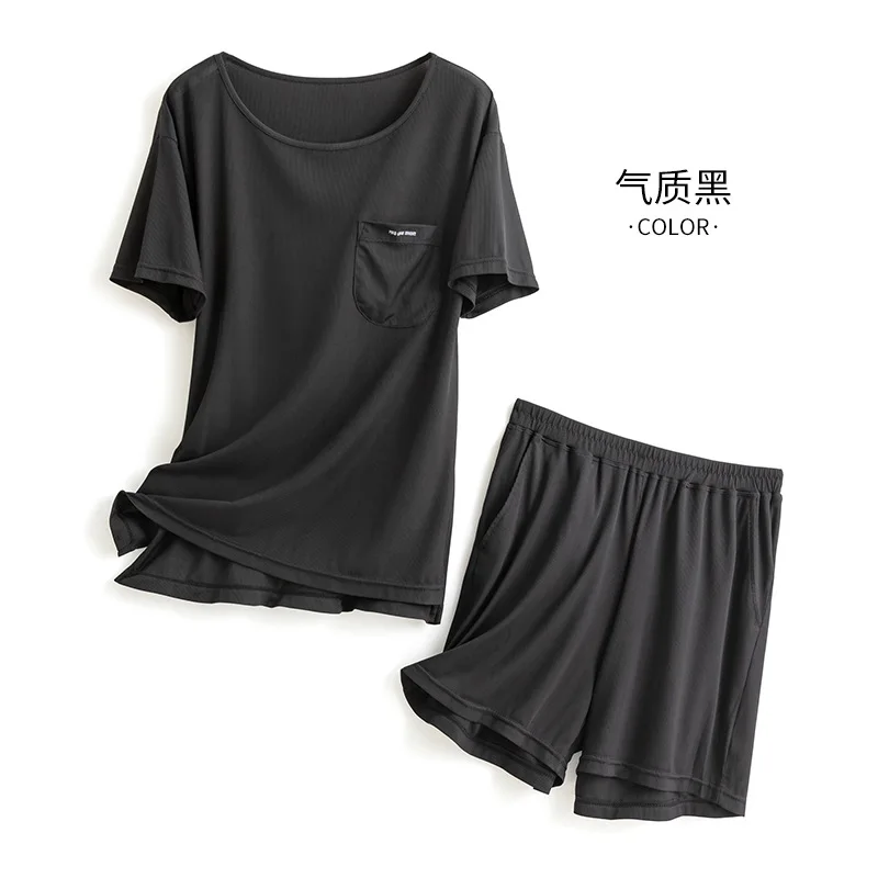 Fashion Summer O-Neck Black Short Sleeve Shorts Women Pajamas Set Ice Silk Couple Sleepwear Plus Size With Pockets Men Home Suit
Fashion Summer O-Neck Black Short Sleeve Shorts Women Pajamas Set Ice Silk Couple Sleepwear Plus Size With Pockets Men Home Suit