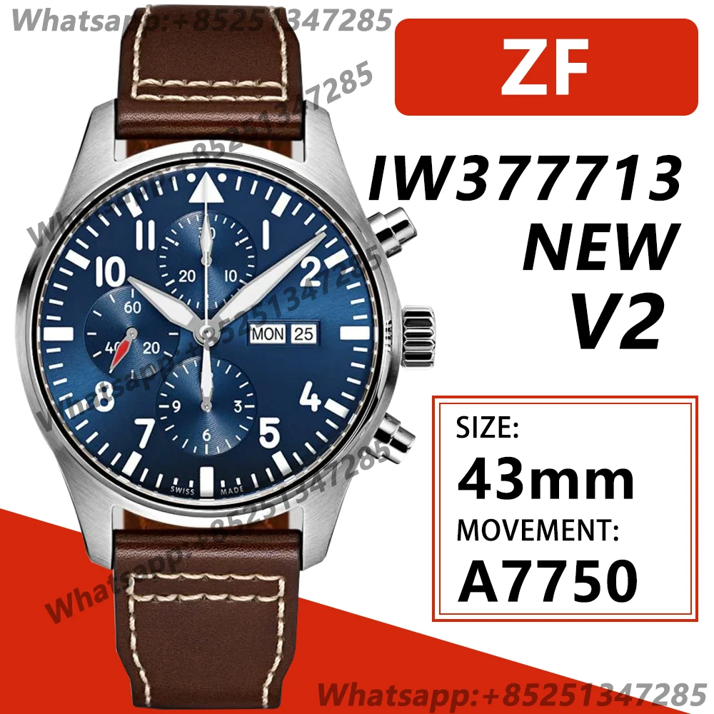Men's Automatic Mechanical Watch 43MM Pilot Chrono 2016 IW377709 ZF 1:1 Best Edition Black Dial on Black Leather Strap A7750 V2
Men's Automatic Mechanical Watch 43MM Pilot Chrono 2016 IW377709 ZF 1:1 Best Edition Black Dial on Black Leather Strap A7750 V2