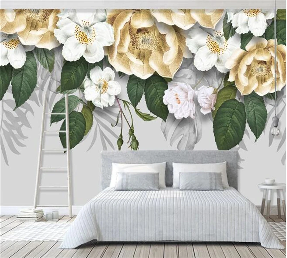 

Обои на заказ, 3D росписи, Современные Простые трехмерные свежие цветочные растения, ТВ фон, стены, papel de parede