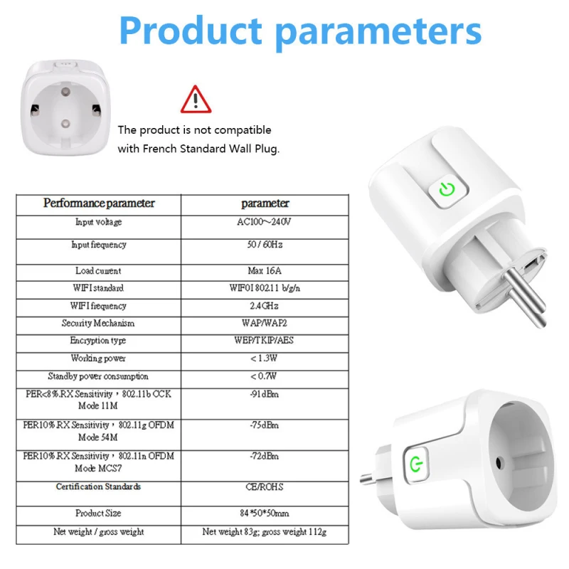 WiFi Smart Socket Plug EU 100-240V Adaptor Wireless Remote Voice Control Power Socket For Google Home Alexa Tuya
WiFi Smart Socket Plug EU 100-240V Adaptor Wireless Remote Voice Control Power Socket For Google Home Alexa Tuya