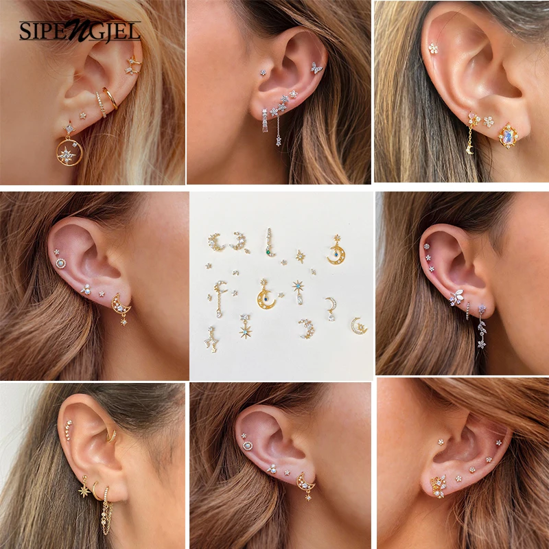 SIPENGJEL 6 Pcs ashion Simple Minimal Piercing Earrings Set Sweet Flower Moon Star Stud Earrings For Women Accessories Jewelry
SIPENGJEL 6 Pcs ashion Simple Minimal Piercing Earrings Set Sweet Flower Moon Star Stud Earrings For Women Accessories Jewelry