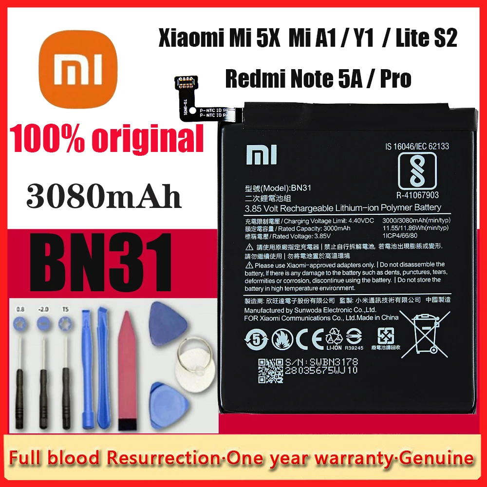 Оригинальный аккумулятор Xiaomi BN31 3080 мАч для Xiaomi Mi 5X Mi5X Redmi Note 5A 5A Pro, аккумулятор, аккумулятор для смартфона
Оригинальный аккумулятор Xiaomi BN31 3080 мАч для Xiaomi Mi 5X Mi5X Redmi Note 5A 5A Pro, аккумулятор, аккумулятор для смартфона