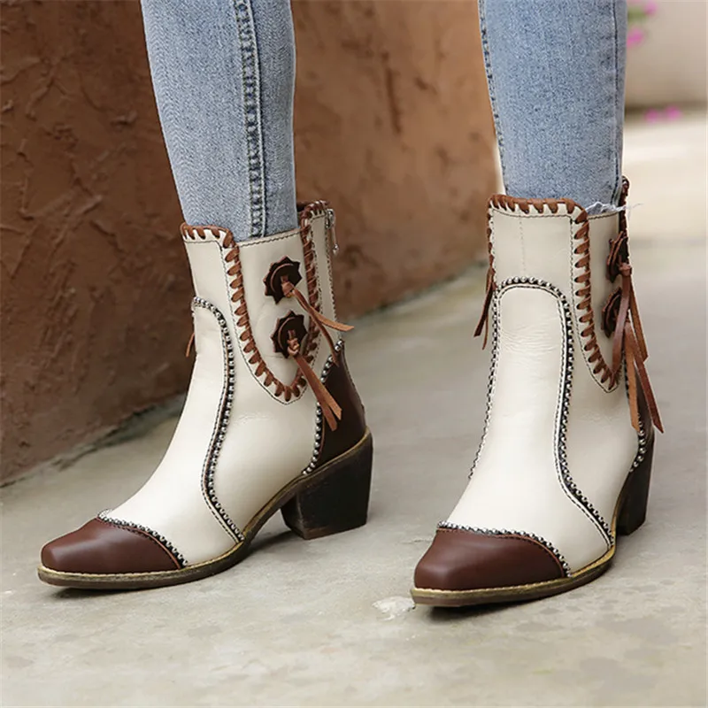 Genuine Leather Women Ankle Boots Handmade Chunky High Heel Chelsea Boots Dress Shoes Woman Retro Rivets Botas Mujer
Genuine Leather Women Ankle Boots Handmade Chunky High Heel Chelsea Boots Dress Shoes Woman Retro Rivets Botas Mujer