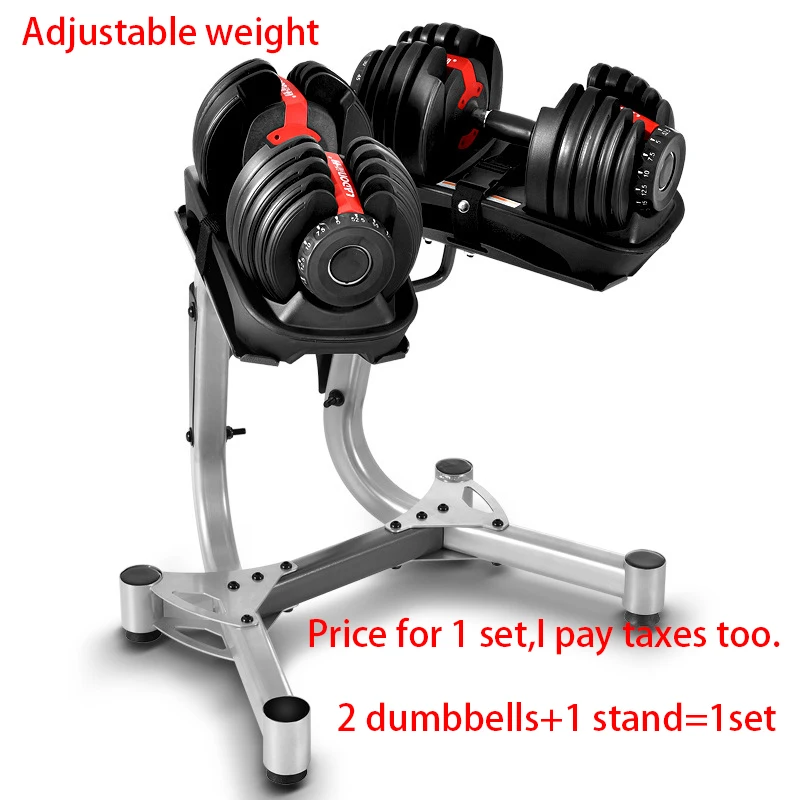 

2 pieces 40kg(weight with base) dumbbells with 1 stand door to door seller pay the taxes