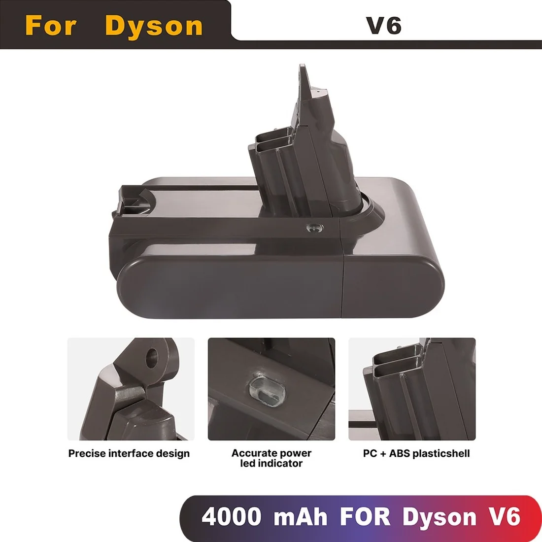 21.6V 4000mAh Battery for Dyson Vacuum Cleaner V6 SV03 SV05 High Capacity Rechargeable Battery
21.6V 4000mAh Battery for Dyson Vacuum Cleaner V6 SV03 SV05 High Capacity Rechargeable Battery