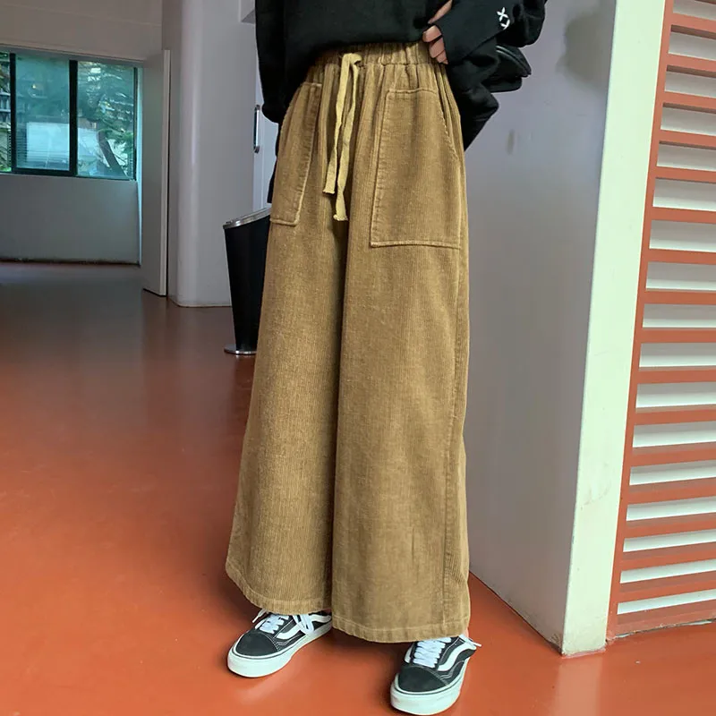 Фото LANMREM 2020 новые весенние однотонные штаны на шнуровке с двойным карманом женские
