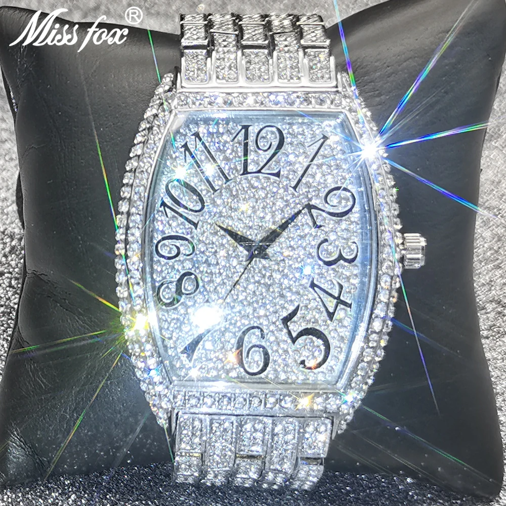 Luxury MISSFOX Punk Style Men's Watches Silver Diamond Quartz Wristwatch Hip Hop Iced Out Jewelry Clocks AAA Relógio masculino
Luxury MISSFOX Punk Style Men's Watches Silver Diamond Quartz Wristwatch Hip Hop Iced Out Jewelry Clocks AAA Relógio masculino