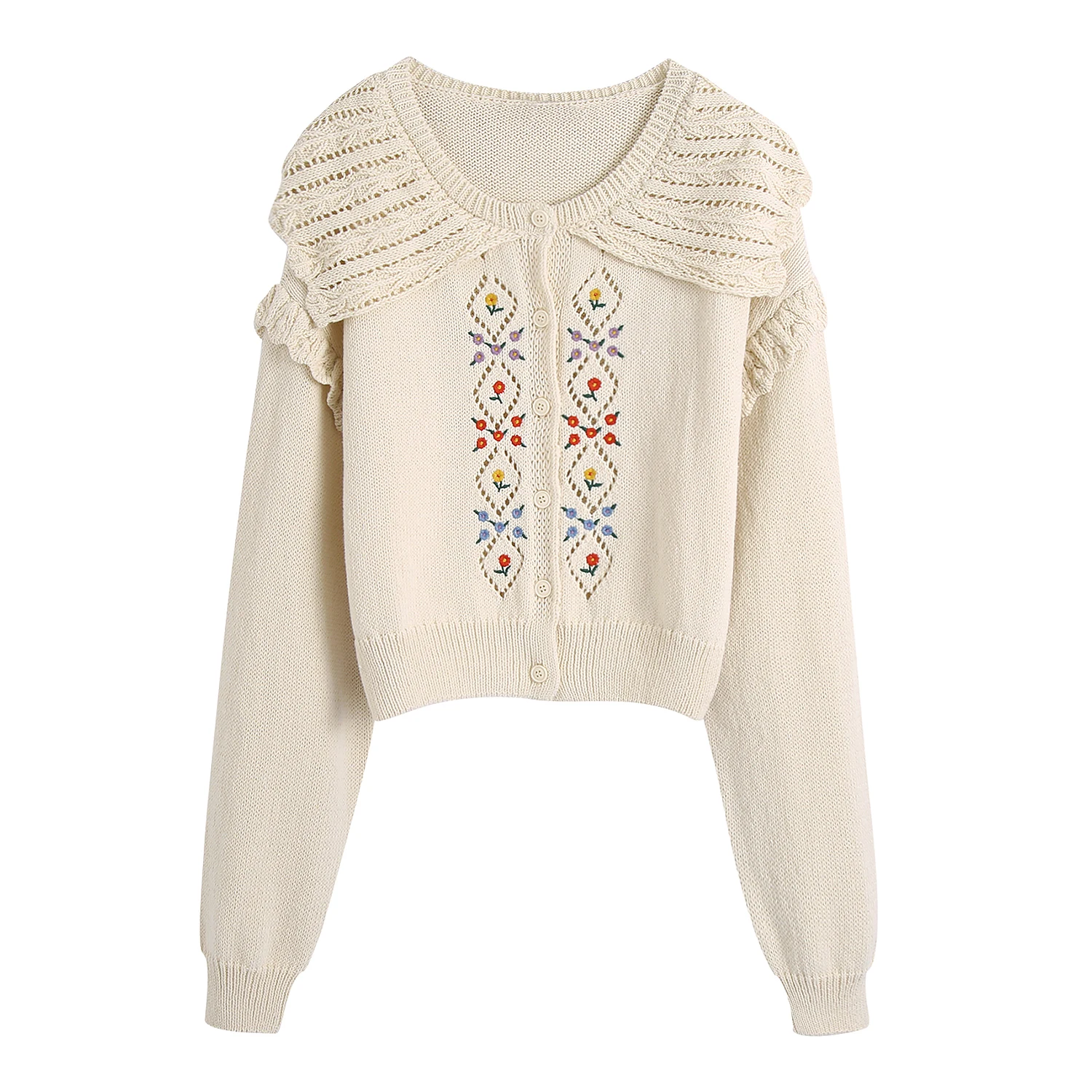 KRSB 2021 Autumn Winter Women's Beige Doll Collar Pullover Sweater Long Sleeve Flower Embroidery Design Sweater Retro British
KRSB 2021 Autumn Winter Women's Beige Doll Collar Pullover Sweater Long Sleeve Flower Embroidery Design Sweater Retro British