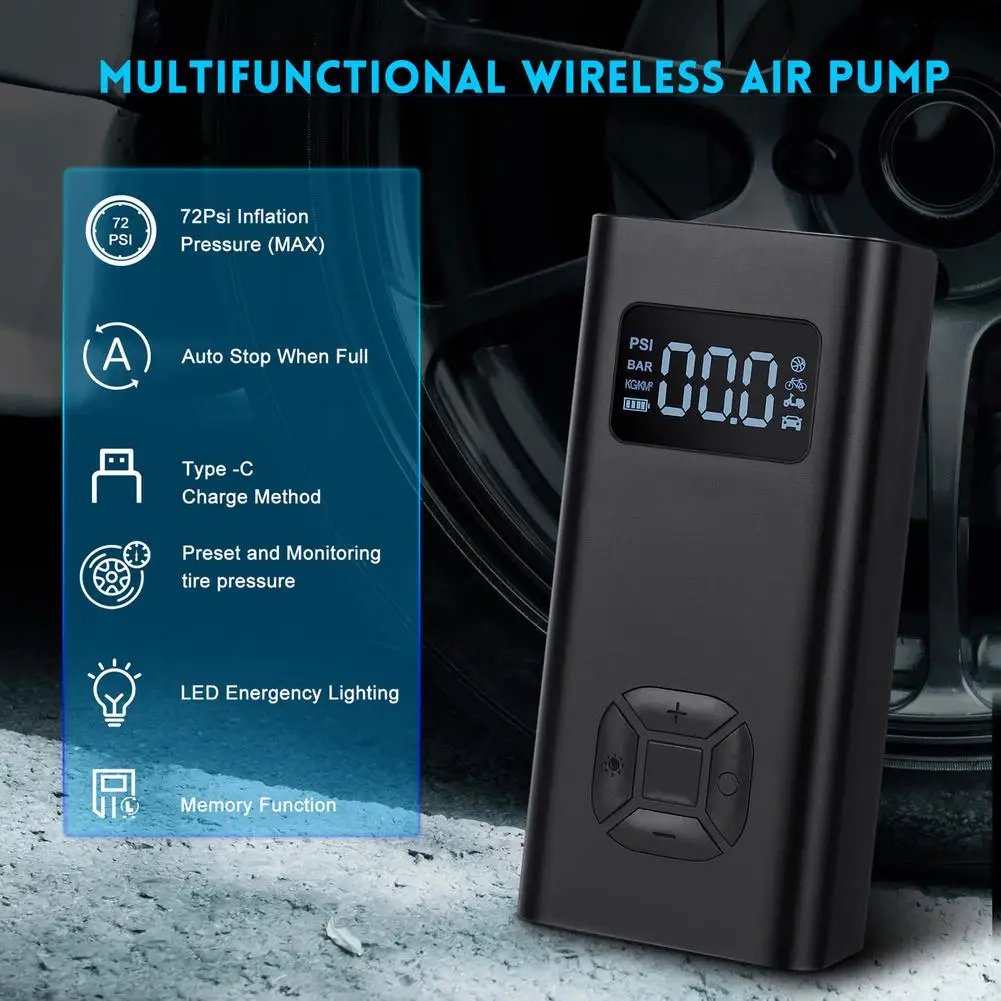 Car Electrical Air Pump Mini Portable Wireless Tire Inflatable 150 PSI Inflator Air Compressor Pump For Motorcycle Bicycle Ball
Car Electrical Air Pump Mini Portable Wireless Tire Inflatable 150 PSI Inflator Air Compressor Pump For Motorcycle Bicycle Ball
