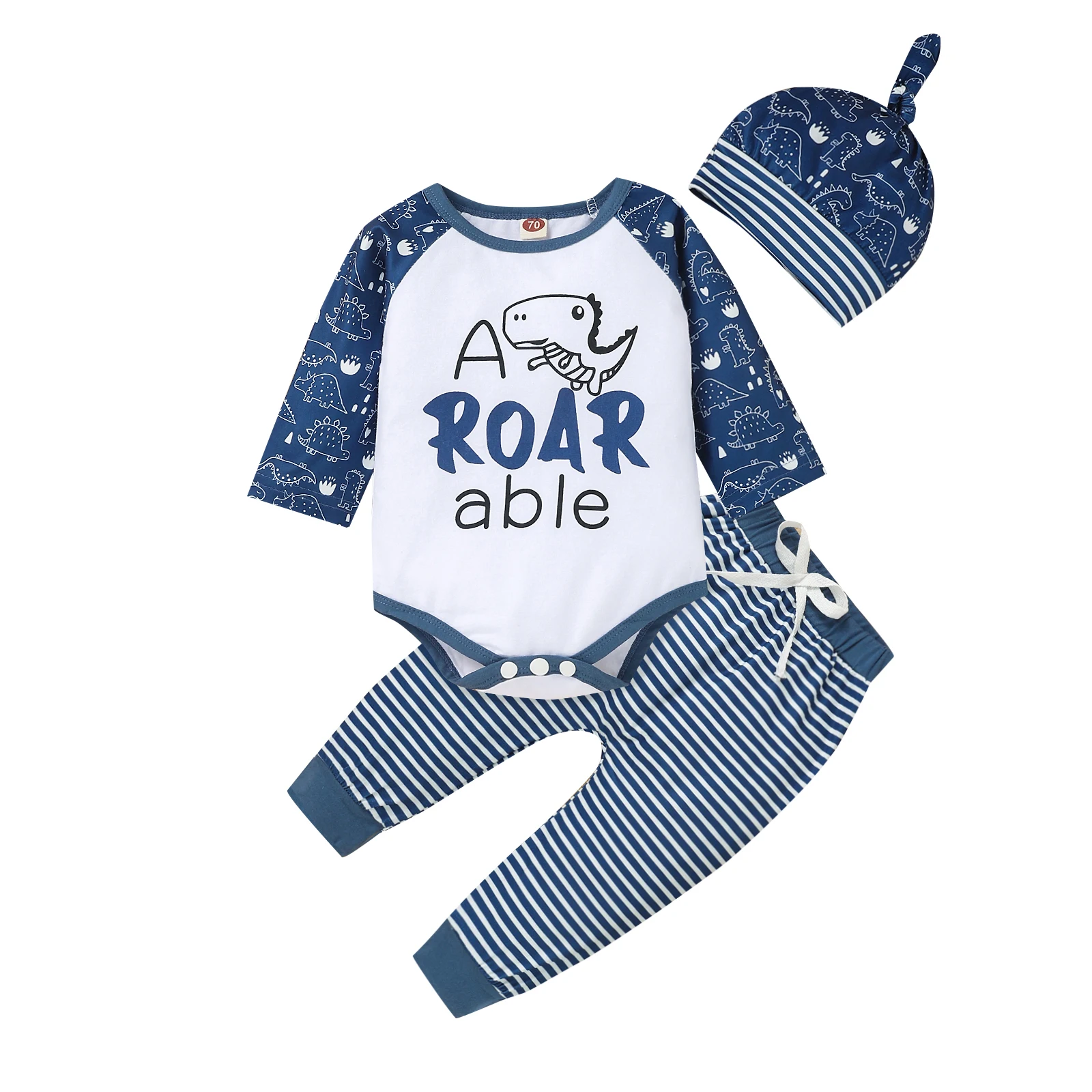 OPPERIAYA Kids Baby Long Sleeve Bodysuit Trousers Hat Dinosaur Print Horizontal Striped Elastic Waist Tie Spring Autumn Clothing 
OPPERIAYA Kids Baby Long Sleeve Bodysuit Trousers Hat Dinosaur Print Horizontal Striped Elastic Waist Tie Spring Autumn Clothing