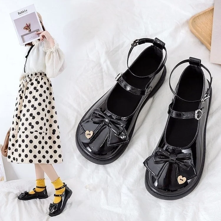 

2021 New College Style Jk Small Leather Shoes Women Cosplay Lolita Soft Sister Bowknot Black Single Shoes Mary Jane Casual Retro
