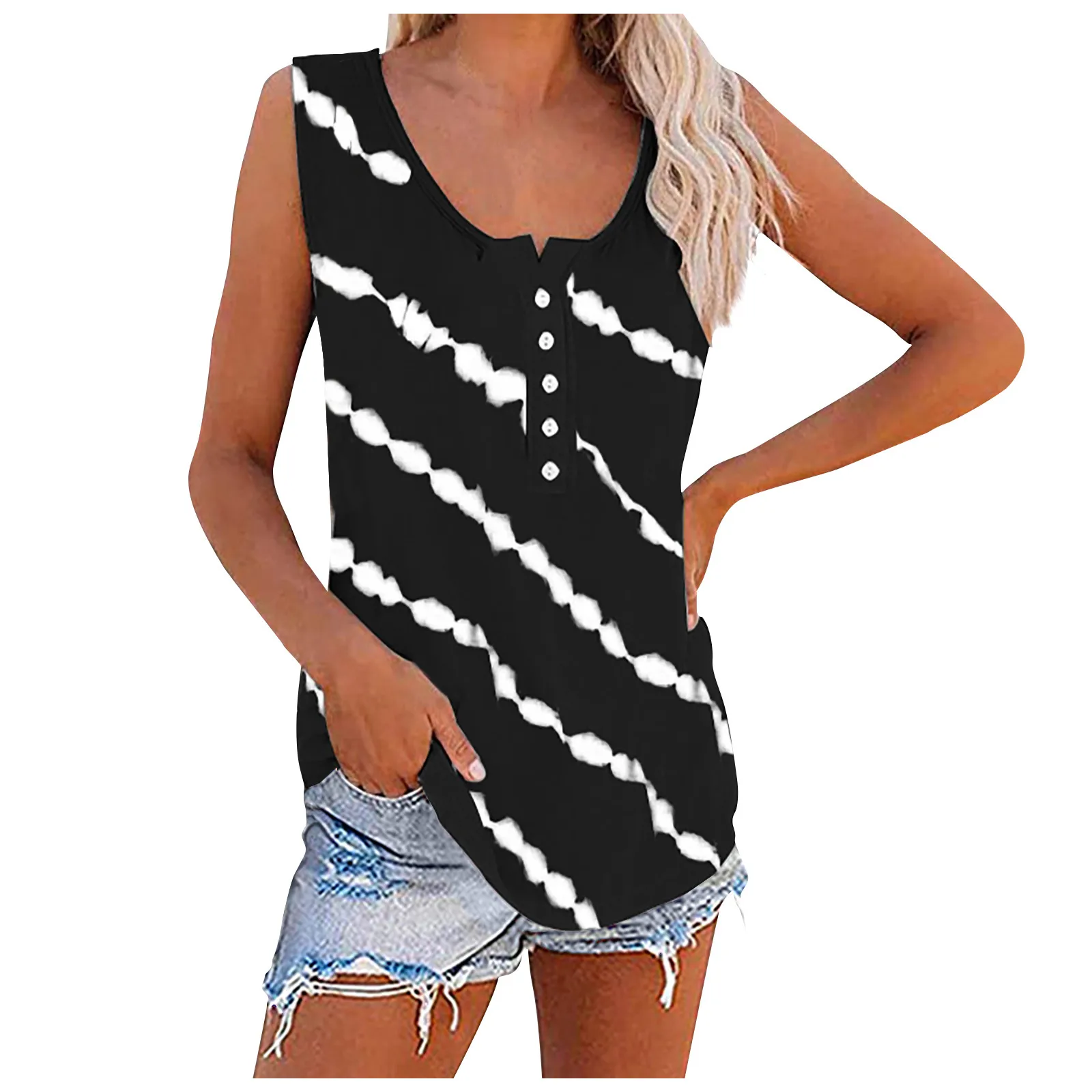 Womens Tie-dye Tank Tops Sleeveless Scoop Neck Shirt Summer Tops Casual Workout Tees Button Striped Vest Ladies Tanks Top New
Womens Tie-dye Tank Tops Sleeveless Scoop Neck Shirt Summer Tops Casual Workout Tees Button Striped Vest Ladies Tanks Top New