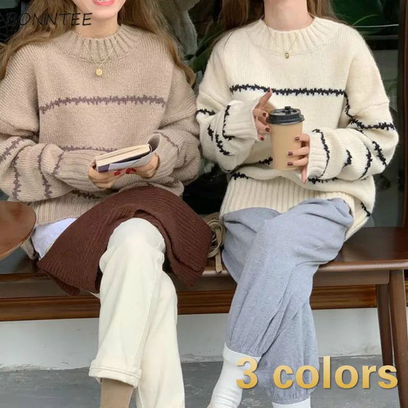 Pullovers Women Striped O-Neck Vintage Standard All-match Knitted Retro Korean Style Daily Autumn Sweater Warm Soft Trendy Daily
Pullovers Women Striped O-Neck Vintage Standard All-match Knitted Retro Korean Style Daily Autumn Sweater Warm Soft Trendy Daily