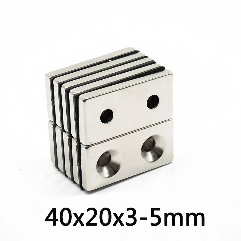 

5~100PCS 40x20x3-5 Block Powerful Magnets double Holes 4mm Countersunk Neodymium Magnet 40x20x3-5mm NdFeB Magnetic 40*20*3-5 mm