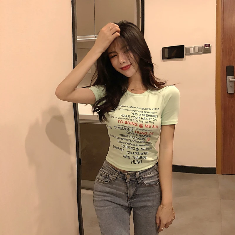 Design Sense Niche Top Candy Color Internet Hot T-shirt Women's Korean-Style Short Sleeve Skinny Print Bottoming Shirt
Design Sense Niche Top Candy Color Internet Hot T-shirt Women's Korean-Style Short Sleeve Skinny Print Bottoming Shirt