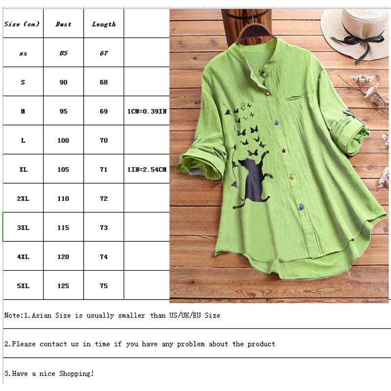 Women's New Fashion Long Sleeved Shirt Summer cat butterfly Print T-shirt Cotton Long Shirt Shirt
Women's New Fashion Long Sleeved Shirt Summer cat butterfly Print T-shirt Cotton Long Shirt Shirt