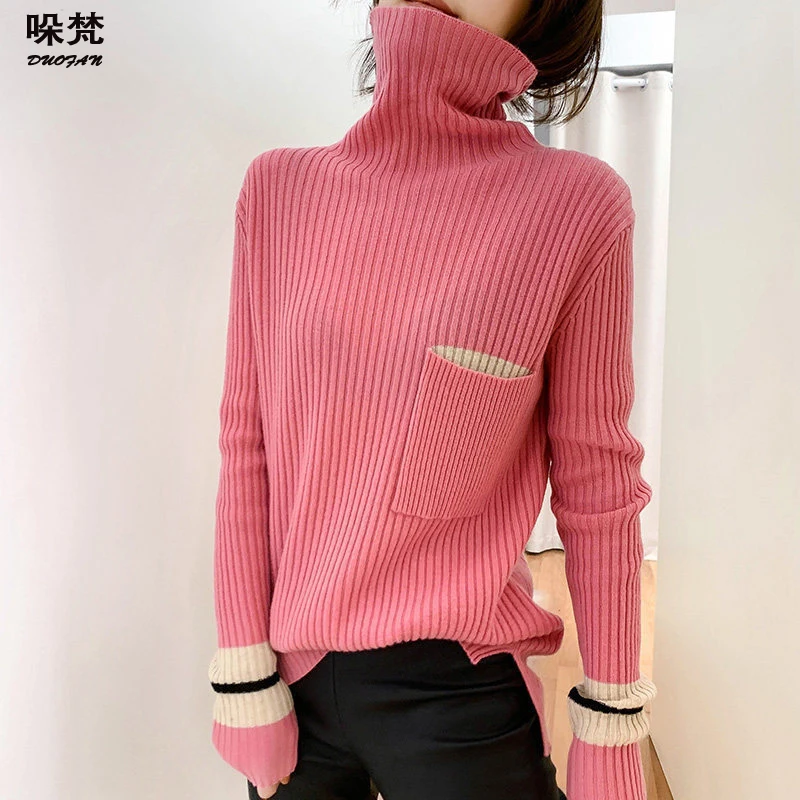 DUOFAN Sweater Women Solid Jacquard Striped Knit Pullover Turtleneck Patchwork Long Sleeve Top Korean Fashion Straight Knitwear
DUOFAN Sweater Women Solid Jacquard Striped Knit Pullover Turtleneck Patchwork Long Sleeve Top Korean Fashion Straight Knitwear