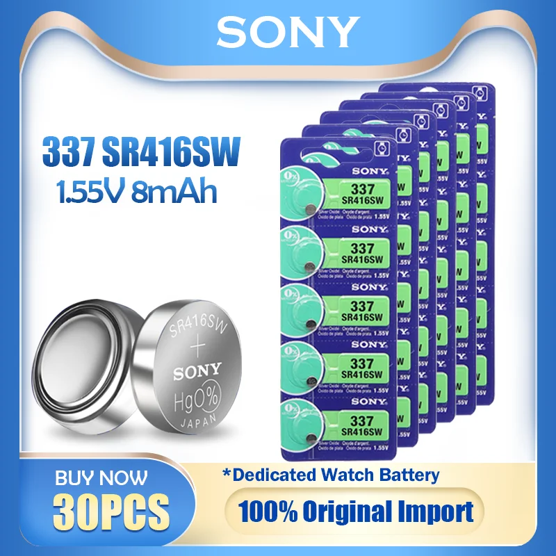 30 шт. оригинальный аккумулятор для часов Sony 337 SR416SW 1 55 в кнопочный из оксида