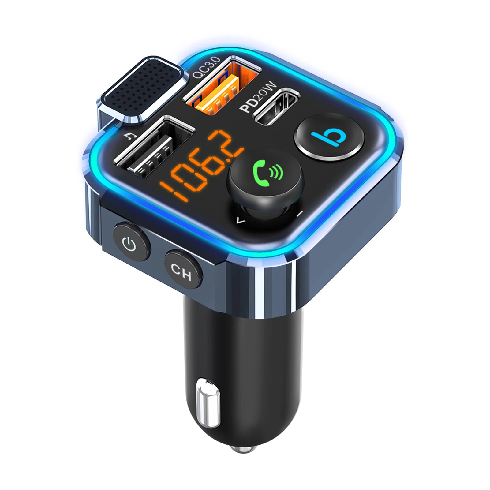 PD 20W QC3.0 Bluetooth Adapter Car Stronger Microphone And Bass Transmitter For Car Bluetooth LED Backlight Wireless Call
PD 20W QC3.0 Bluetooth Adapter Car Stronger Microphone And Bass Transmitter For Car Bluetooth LED Backlight Wireless Call