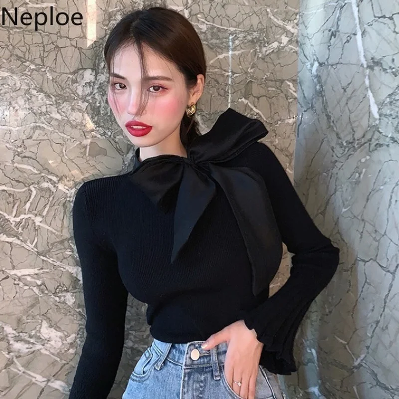 Neploe Women Sweater 2021 Korean Fashion Knit Tops Elegant Woman Sweaters Fall Bandage Pullover Plus Size Clothes Y2K Jumper | Женская