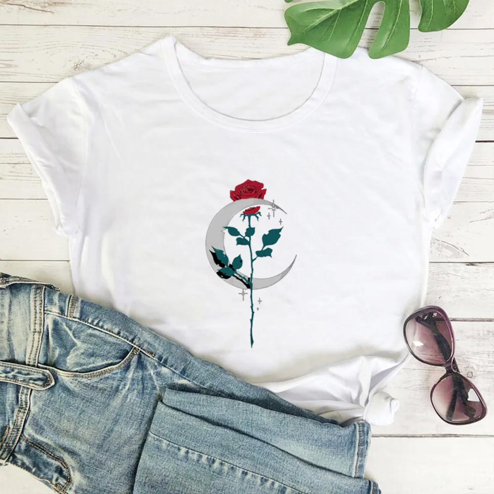 Half Moon Rose T-shirt Women Harajuku Retro Graphic Tee Shirt Women Simple Wild T Shirt Women Cotton Short Sleeve Tshirts Women
Half Moon Rose T-shirt Women Harajuku Retro Graphic Tee Shirt Women Simple Wild T Shirt Women Cotton Short Sleeve Tshirts Women