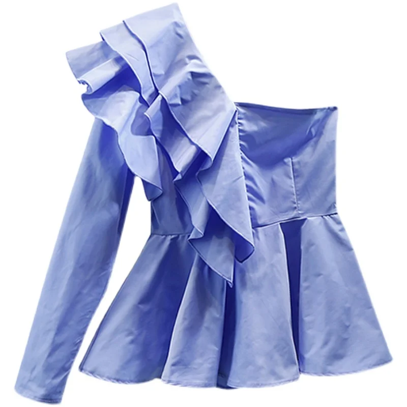 Fashion Sweetl Ruffled Stitching Shirt Women Irregular One Shoulder Top Slim Waist Corset Blouse Female Summer Blusas De Mujer
Fashion Sweetl Ruffled Stitching Shirt Women Irregular One Shoulder Top Slim Waist Corset Blouse Female Summer Blusas De Mujer