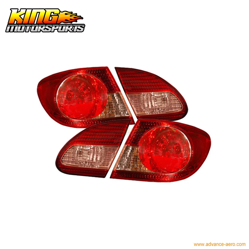 Fit For 03-08 Toyota Corolla LED Tail Lights Red Clear 4 Pcs USA Domestic Free Shipping | Car Headlight Assembly