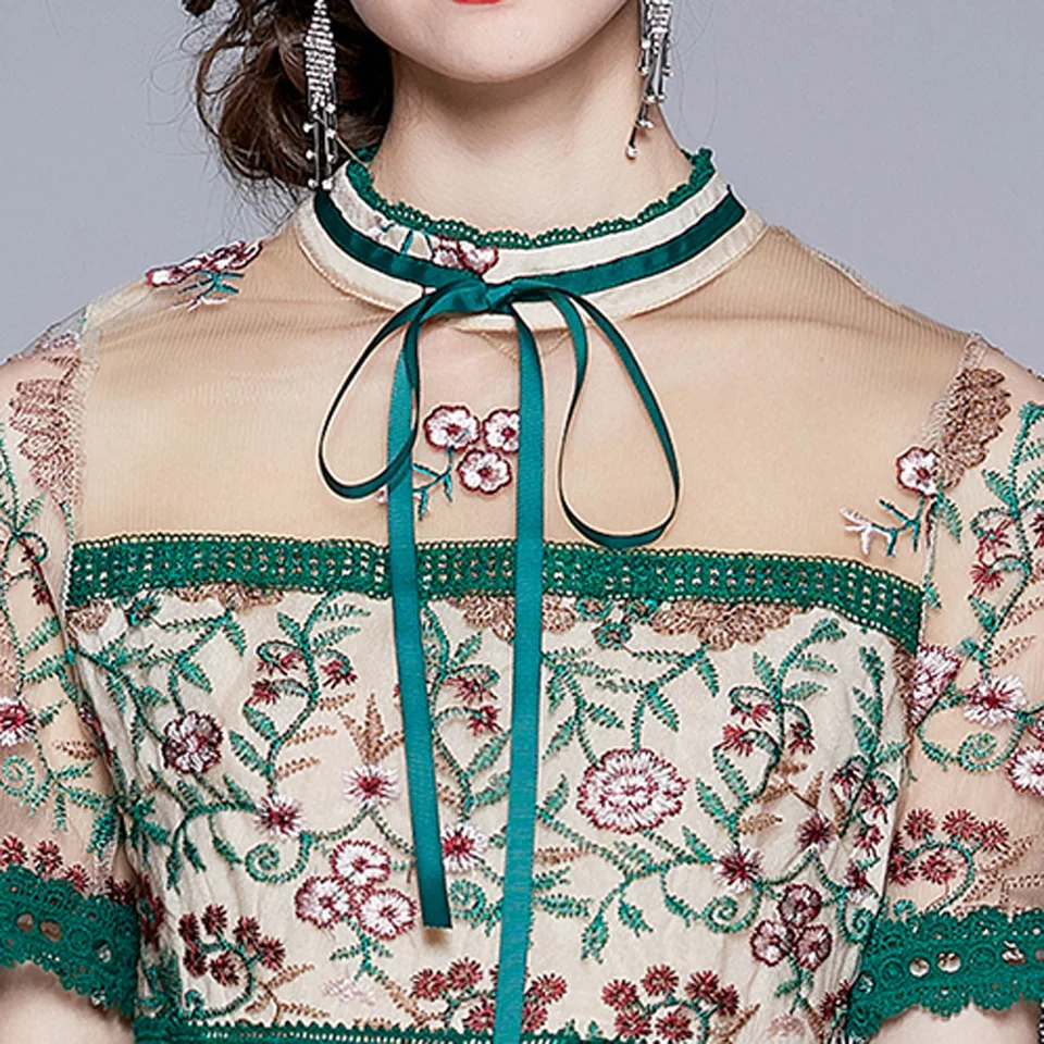 Elegant Party Mesh Dress 2021 Summer Stand-neck High Waist Seam Decorative Lace Embroidery Flower Vintage Dress Woman
Elegant Party Mesh Dress 2021 Summer Stand-neck High Waist Seam Decorative Lace Embroidery Flower Vintage Dress Woman